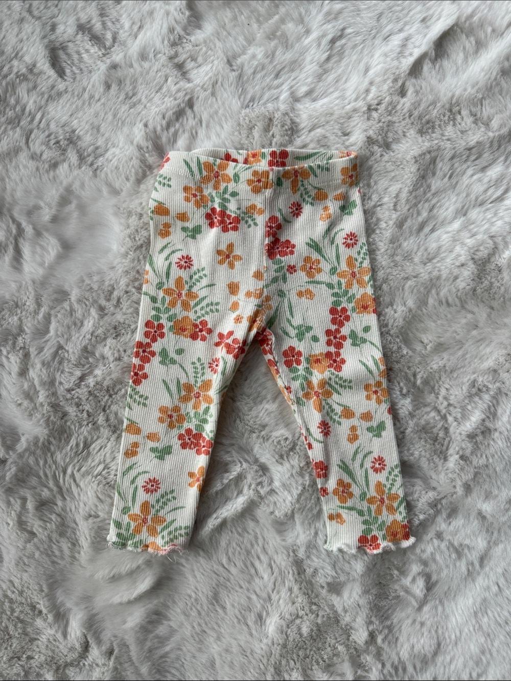 Laura Ashley Cream Floral Ribbed Leggings with Orange, Red & Green